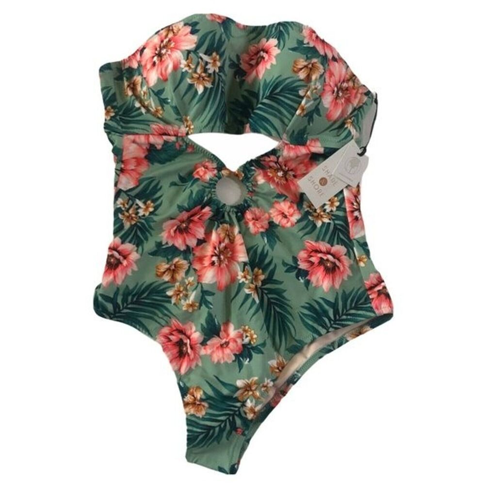 NWT Shade Shore 32C Lift One Piece Cutout Ring $50 Strapless Swimsuit Jade #SW